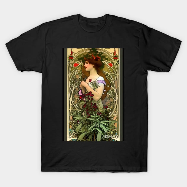 Cannabis Vintage Christmas Vibes 2 T-Shirt by Benito Del Ray